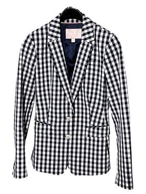 BANANA REPUBLIC Womens 2 White/Black Gingham Plaid Cotton-Stretch Career Blazer